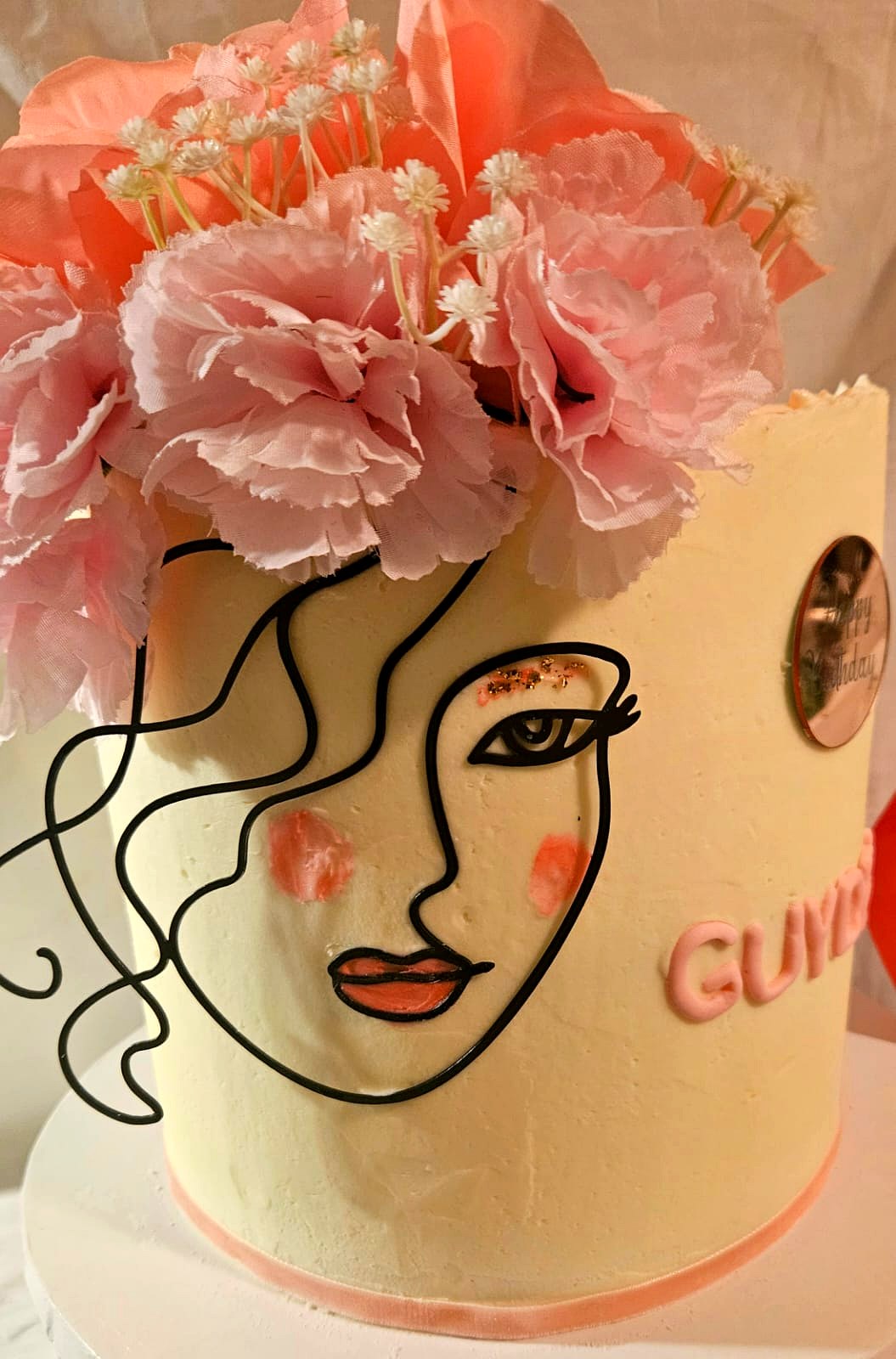 Gâteau Portrait Fleurs Rose
